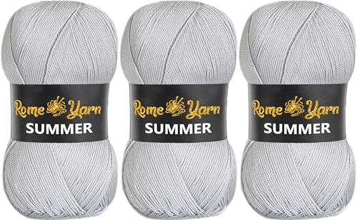 Rome Yarn Summer | Sommergarn | #2 Fein, 4 Ply (UK), Sport (USA) | Seideneffekt | 100% Mikrofaser | Anti-Pilling Acrylgarn Wolle (3 Knäuel, 941 Grau) von Rome Yarn