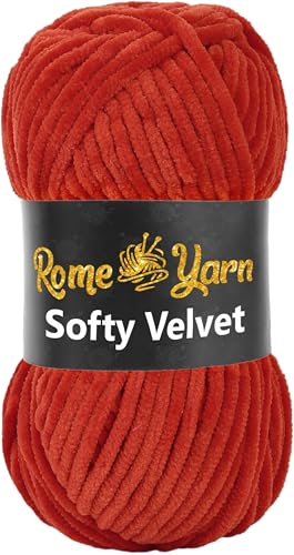 Rome Yarn Softy Velvet Wolle 100g - 120m | Samtgarn Chunky Chenillewolle Babywolle Amigurumi Super Bulky Garn zum Häkeln und Strickwolle (925 Terracotta) von Rome Yarn