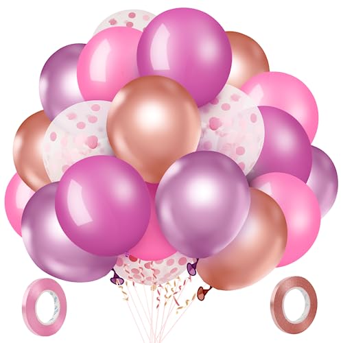 Romon Luftballons Rosa Gold, 60 Stück Luftballons Geburtstag, 12 Zoll Luftballons Hochzeit, Rosa Latexballons Set, Metallic Ballons Rosa, Helium Luftballons Party Deko, Geburtstagsdeko Rosa von Romon