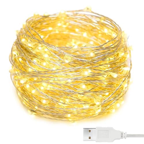 Romwish Led Lichterkette mit USB, 12M 120LED Innen Kupferdraht Lichterketten für Party, Garten, Weihnachten, Halloween, Hochzeit, Beleuchtung, Zimmer (Warmweiß) von Romwish