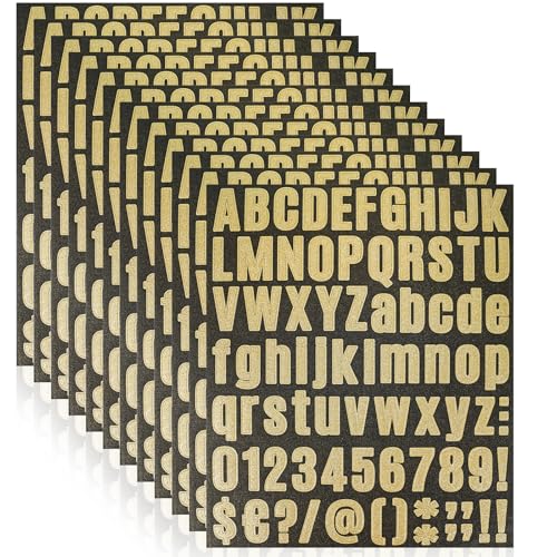 Rongxze 12 Stück Buchstaben Zahlen Aufkleber, Selbstklebendes Vinyl Buchstaben Zahlen Set für DIY Deko, Schilder, Adressnummer, Beschriften(Gold) von Rongxze