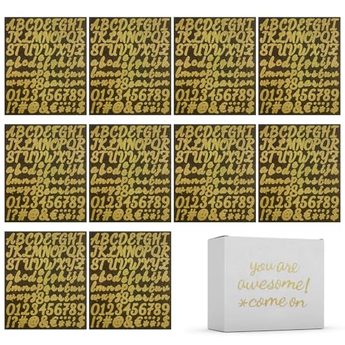 Rongxze 12 Stück Glitzer Buchstaben Aufkleber, Wasserdichte Alphabet Zahlen Sticker, Selbstklebende Buchstaben Aufkleber für DIY Scrapbooking Beschriften Grußkarten Briefkasten (Gold) von Rongxze