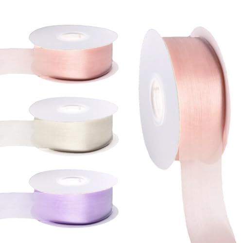 Rongxze 3 Stück Geschenkband Band, Dekoband Hochzeit Organza Seidenband für Hochzeit, Geburtstag, Taufe, Schleifen, DIY Geschenk (Gold, Lila, Rosa) von Rongxze