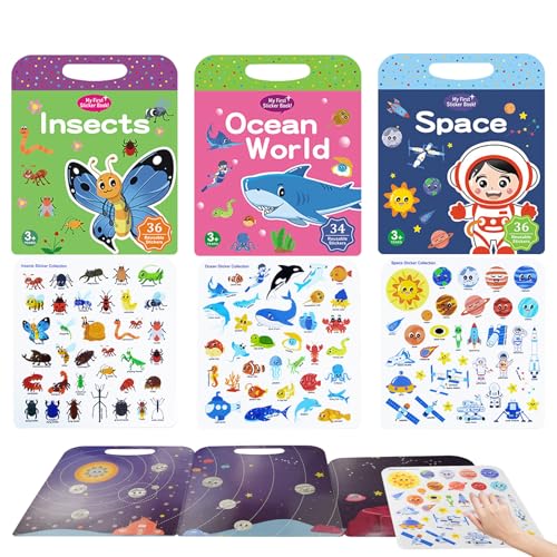 Rongxze 3 Stück Stickerbuch für Kinder, Wiederverwendbare Kinder Stickerbüch für Kinder 3-6, Sticker Spiel, Pädagogisches Lernbuch, Geschenk für Kinder von Rongxze