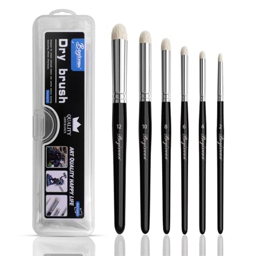 Rongxze 6 Stück Dry Brush Set, Miniature Modellbau Pinsel Set mit Box, Wolle Trockenpinsel Miniature Paint Brushes für Dry Brush Paint Scale Models, Watercolour Oil Painting von Rongxze