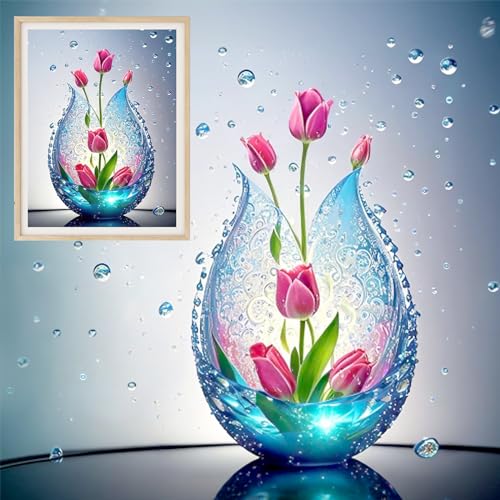 Rongxze Diamond Painting Set, Tulpen Diamond Painting Bilder, 5D Diamant Painting Erwachsene Kinder Lila Tulpe Kristall Strass Stickerei für Wanddekoration Home Dekor 30x40cm von Rongxze