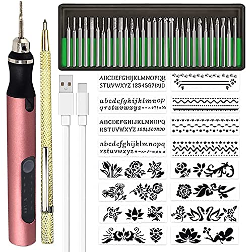 Ronlok Mini-Stift, kabellos, wiederaufladbar, Gravur-Werkzeugset, DIY, für Metall, Glas, Keramik, Kunststoff, , Schablonen A von Ronlok