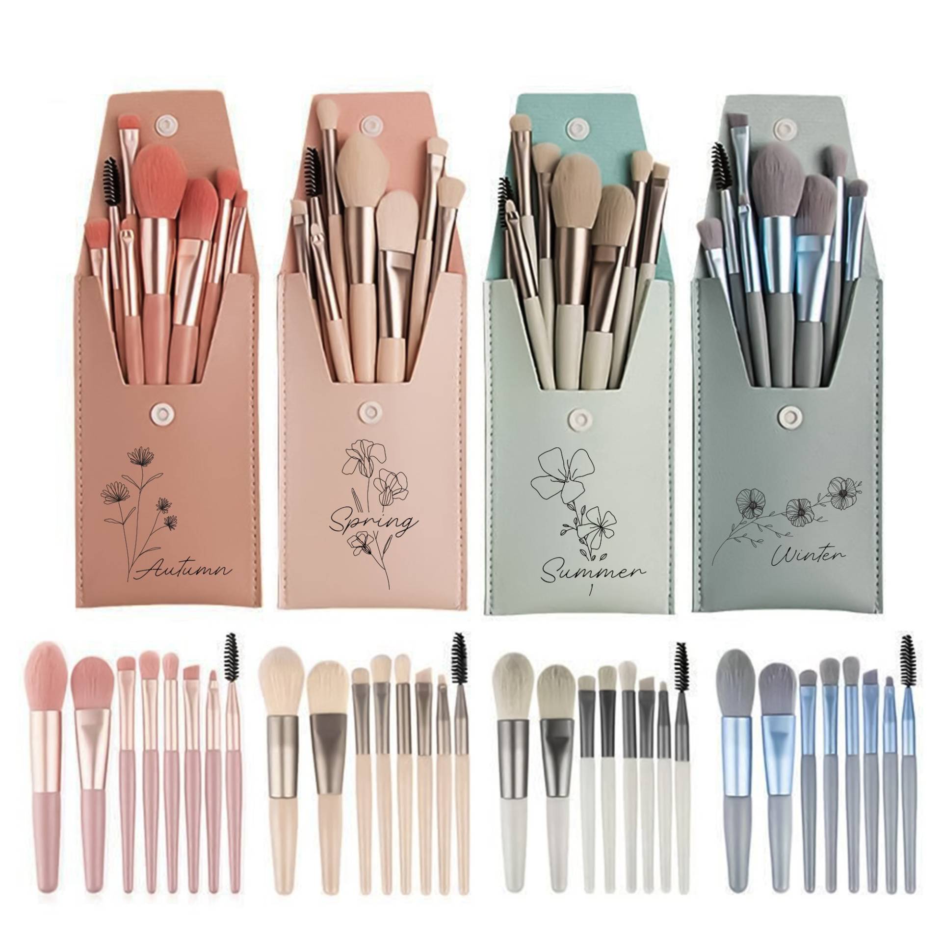 Personalisiertes Make-Up Pinsel-Set, Brautjungfer Taschenbürste, Saisonales Blumen Geschenk Brautjungfer, Muttertag von Ronnystorege