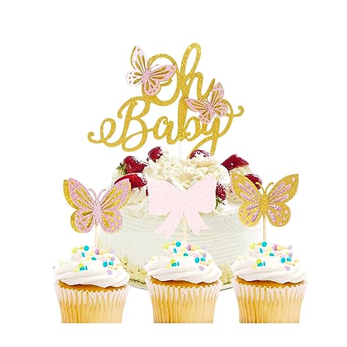 Oh Baby Cake Topper,Tortendeko Schmetterling Oh Baby Deko Flash Themed Butterfly Oh Baby Cake Decoration für Baby Dusche Kinder Jungen Mädchen Geburtstag Party Kuchen Dekorationen Zubehör von Ronoza
