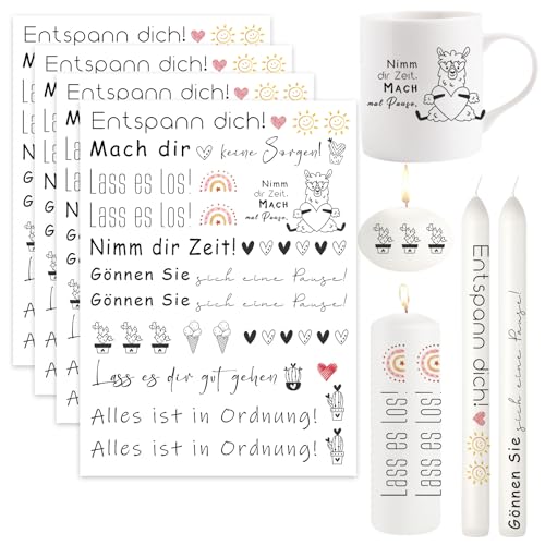 Ronoza® 4 Stück Kerzentattoos Einfach, Wasserschiebefolie Kerzen, Kerzenfolie, Kerzentatoo, DIY Geschenk, Kerzentattoo, Kerzenaufkleber, Kerzen Aufkleber, Kerzen Tattoo (Entspannen A) von Ronoza