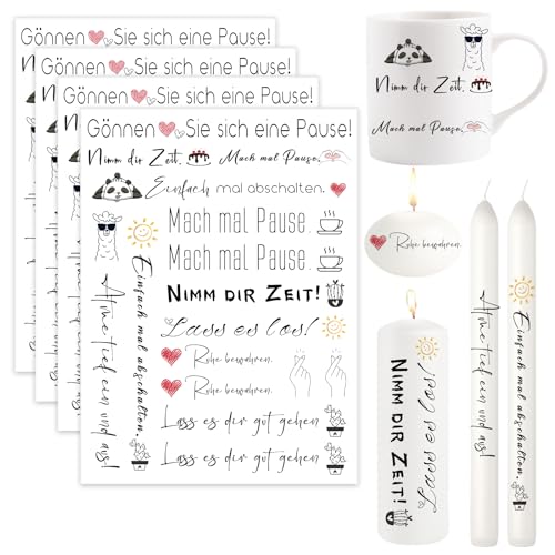 Ronoza® 4 Stück Kerzentattoos Einfach, Wasserschiebefolie Kerzen, Kerzenfolie, Kerzentatoo, DIY Geschenk, Kerzentattoo, Kerzenaufkleber, Kerzen Aufkleber, Kerzen Tattoo (Entspannen C) von Ronoza