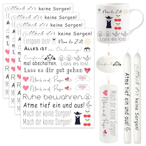 Ronoza® 4 Stück Kerzentattoos Einfach, Wasserschiebefolie Kerzen, Kerzenfolie, Kerzentatoo, DIY Geschenk, Kerzentattoo, Kerzenaufkleber, Kerzen Aufkleber, Kerzen Tattoo (Entspannen D) von Ronoza