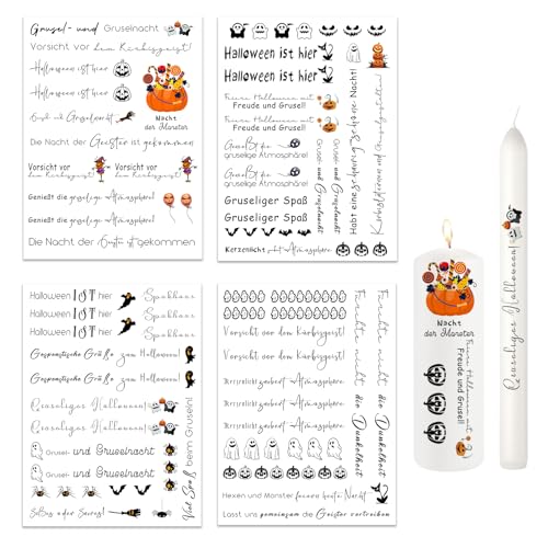 Ronoza® 4 Stück Kerzentattoos Halloween, Wasserschiebefolie Kerzen, Kerzenfolie, Kerzentatoo, DIY Geschenk, Kerzentattoo, Deko Herbst, Kerzen aufkleber, Kerzen Tattoo (Halloween Deko L) von Ronoza