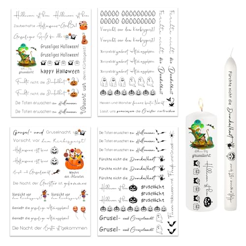 Ronoza® 4 Stück Kerzentattoos Halloween, Wasserschiebefolie Kerzen, Kerzenfolie, Kerzentatoo, DIY Geschenk, Kerzentattoo, Deko Herbst, Kerzen aufkleber, Kerzen Tattoo (Halloween Deko M) von Ronoza