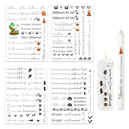 Ronoza® 4 Stück Kerzentattoos Halloween, Wasserschiebefolie Kerzen, Kerzenfolie, Kerzentatoo, DIY Geschenk, Kerzentattoo, Deko Herbst, Kerzen aufkleber, Kerzen Tattoo (Halloween Deko N) von Ronoza