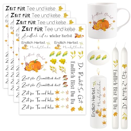 Ronoza® 4 Stück Kerzentattoos Herbst, Wasserschiebefolie Kerzen, Kerzenfolie, Kerzentatoo, DIY Geschenk, Kerzentattoo, Deko Herbst, Kerzen aufkleber, Kerzen Tattoo (Herbstmotiven C) von Ronoza