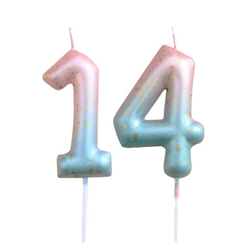 Ronoza® Geburtstagskerzen Zahlen 14, Geburtstagskerzen Kinder, Geburtstagskerze, Farbverlaufs Zahlen Kerzen Geburtstag, Geburtstagskerzen für Torte, Zahlenkerze, Kerze 14 Geburtstag von Ronoza
