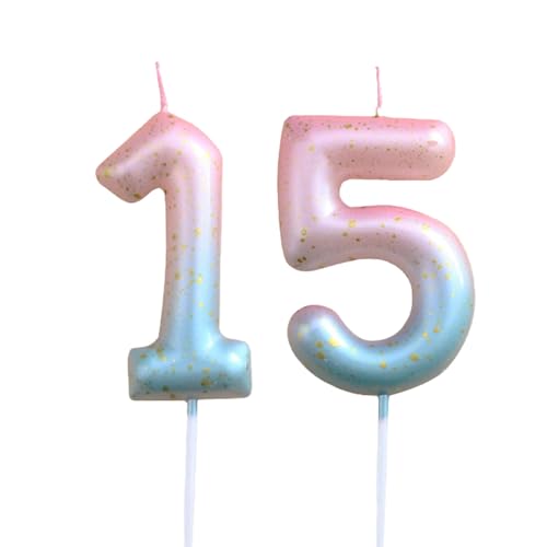 Ronoza® Geburtstagskerzen Zahlen 15, Geburtstagskerzen Kinder, Geburtstagskerze, Farbverlaufs Zahlen Kerzen Geburtstag, Geburtstagskerzen für Torte, Zahlenkerze, Kerze 15 Geburtstag von Ronoza