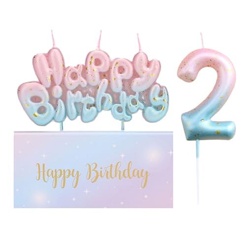 Ronoza® Geburtstagskerzen Zahlen 2, Geburtstagskerzen Kinder, Happy Birthday Kerze, Geburtstagskerze, Farbverlaufs Zahlen Buchstaben, Geburtstagskerzen für Torte, Zahlenkerze, Kerze 2 Geburtstag von Ronoza