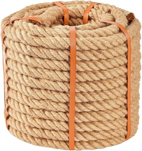 RooPeem Juteseil (3,8 cm x 12,2 m) 100% natürliches dickes Hanfseil verdrehtes Juteseil 40 Fuß 1,5 Zoll 4-lagiges Manila-Seil Schnur für Handwerk, Katzenbaum, Heimdekoration, Landschaftsbau, hängende von RooPeem