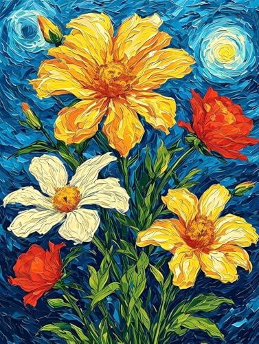 5D Diamond Painting Bunte Blumen Diamant Painting Bilder Kinder, Diamond Painting Erwachsene, DIY Eckige Vollbohrer Diamanten Malerei Stickerei Set, Weihnachten Geschenke Home Wand Dekor 10x15cm R1886 von Roogsoo