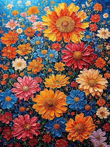 5D Diamond Painting Bunte Blumen Diamant Painting Bilder Kinder, Diamond Painting Erwachsene, DIY Eckige Vollbohrer Diamanten Malerei Stickerei Set, Weihnachten Geschenke Home Wand Dekor 10x15cm R-194 von Roogsoo