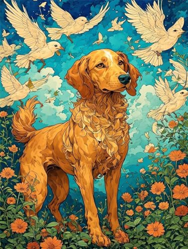 5D Diamond Painting Hund Vogel Diamant Painting Bilder Kinder, Diamond Painting Erwachsene, DIY Eckige Vollbohrer Diamanten Malerei Stickerei Set, Weihnachten Geschenke Home Wand Dekor 10x15cm R-1466 von Roogsoo