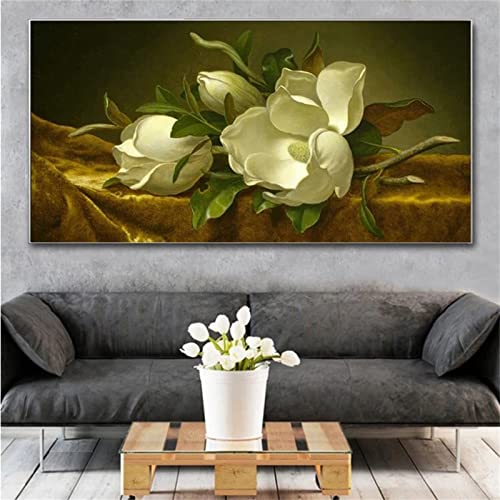 5D Diamond Painting Magnolien Blumen Diamant Painting Set,DIY Daiments Painting Vollbohrer Kit,Malen Nach Zahlen Erwachsene Kinder,Büro Eingang Wand Wohnzimmer Schlafzimmer Dekoration,50x150cm von Roogsoo