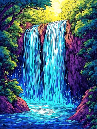 5D Diamond Painting Wasserfalllandschaft Diamant Painting Bilder Kinder, Diamond Painting Erwachsene, DIY Eckige Vollbohrer Diamanten Malerei Stickerei Set, Weihnachten Home Wand Dekor 10x15cm R-4130 von Roogsoo