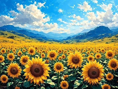 5D Diamond Painting Wolke Sonnenblume Diamant Painting Bilder Kinder, Diamond Painting Erwachsene, DIY Eckige Vollbohrer Diamanten Malerei Stickerei Set, Weihnachten Home Wand Dekor 135x90cm R-11819 von Roogsoo