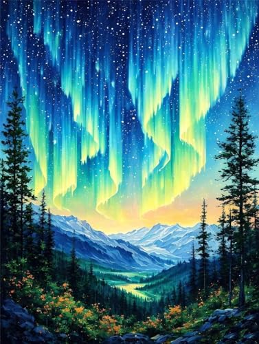 Aurora Forest Diamond Painting Erwachsene, 5D Diamond Painting Kinder, Diamant Painting Bilder, DIY Diamond Painting Bastelset, Diamantmalerei Basteln Bilder Arts als Geschenk Mädchen 100x150cm R-2172 von Roogsoo