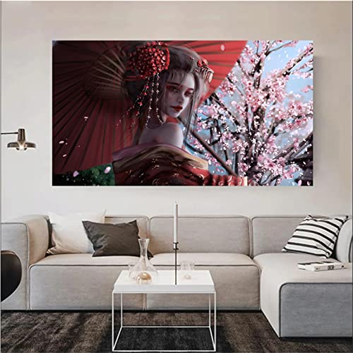 Diamant Painting Bilder,DIY 5D Diamond Painting Erwachsene Groß Stickerei Malen Nach Zahlen Kit Full Gem Art Dotz Daiments Painting Kunsthandwerk Deko Diamant Malerei Japanische Frau 60x120cm von Roogsoo