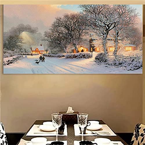 Diamant Painting Bilder,DIY 5D Diamond Painting Erwachsene Groß Stickerei Malen Nach Zahlen Kit Full Gem Art Dotz Daiments Painting Kunsthandwerk Deko Diamant Malerei Winter-Schnee-Szene 70x140cm von Roogsoo