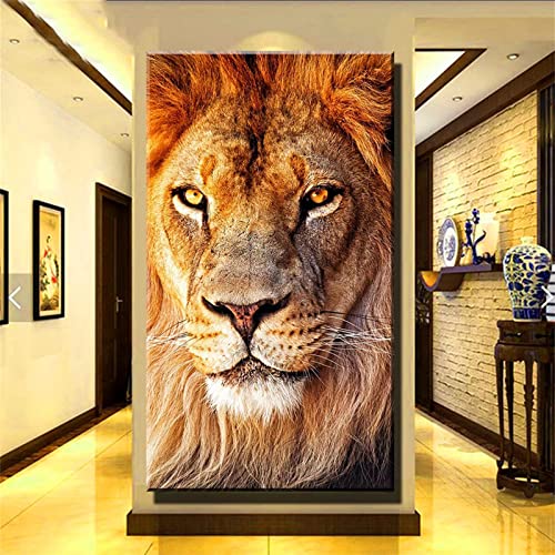 Diamond Painting Goldener Löwe 5D Diamant Painting Voll Set mit Diamond Painting Zubehör,40x120cm Leinwand Groß Bilder Malen Nach Zahlen Erwachsene Kinder Geschenk für Deko Wohnzimmer Schlafzimmer von Roogsoo