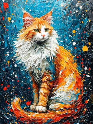 Diamond Painting Set für Erwachsen, 5D Diamond Painting Abstrakte Katze Diamant Painting Bilder Kinder, DIY Diamond Painting Bastelset für Wohnzimmer Wanddeko, Weihnachten Geschenk 80x120cm R-442 von Roogsoo