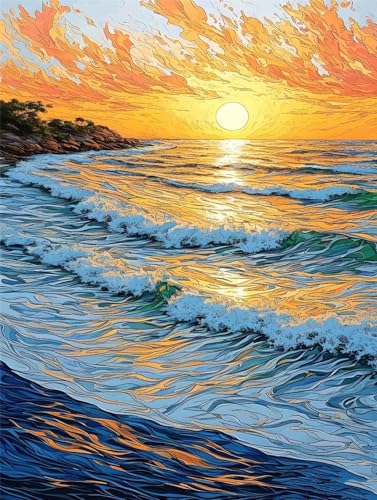 Diamond Painting Set für Erwachsen, 5D Diamond Painting Sunset Beach Diamant Painting Bilder Kinder, DIY Diamond Painting Bastelset für Wohnzimmer und Schlafzimmer Wanddeko, Geschenk 80x120cm R-3022 von Roogsoo