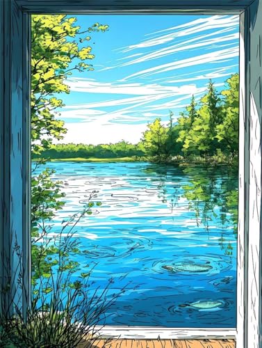 Fensterszene Diamond Painting Erwachsene, 5D Diamond Painting Kinder, Diamant Painting Bilder, DIY Diamond Painting Bastelset, Diamantmalerei Basteln Bilder Arts als Geschenk Mädchen 100x150cm R-732 von Roogsoo