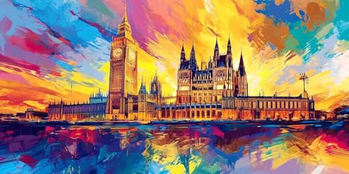 Malen Nach Zahlen Erwachsene Kits Abstract London, Malen Nach Zahlen Kinder Art, DIY Handgemalt Ölgemälde Kit für Anfänger und Erwachsene mit Pinseln für Wandkunst Dekoration 90x180cm (Rahmenlos) K-55 von Roogsoo