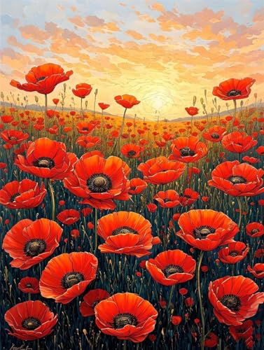 Sunset Mohn Diamond Painting Erwachsene, 5D Diamond Painting Kinder, Diamant Painting Bilder, DIY Diamond Painting Bastelset, Diamantmalerei Basteln Bilder Arts als Geschenk Mädchen 100x150cm R-3096 von Roogsoo