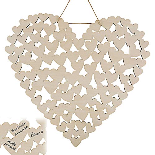 Gästebuch XL Blessing Heart 47x43 cm Holz Herz für Hochzeit, Taufe, Konfirmation, Kommunion und Geburtstage von Roomando