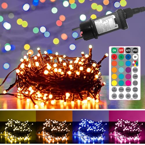 Roomark 200 LED Lichterkette mit 12 Farbmodi, Fernbedienung, 20m Wasserdichte Lichterketten für Außen Innen, Halloween Lichterkette mit Stecker für Hochzeit, Weihnachten, Garten, Party（Farbige） von Roomark