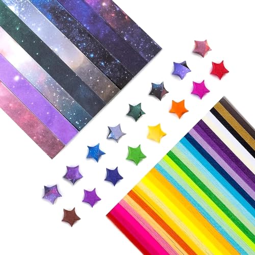 Roosea Glücksstern Papierstreifen 1620 Blatt Origami Sterne Papierstreifen für Sterne Paper Star Strips Sterne Origamipapie Stern Papierstreifen Origami Papier Sterne für DIY Dekoration Geschenk von Roosea