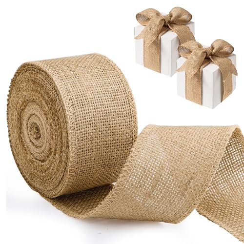 Roosea Juteband Natur 10M Burlap Vintage Geschenkband Juteband 6 cm Breit Burlap Band Vintage Sackleinen Decoband Jutebandrolle Natürliche Sackleinen Juteband für Geschenkverpackung DIY Handwerk Deko von Roosea