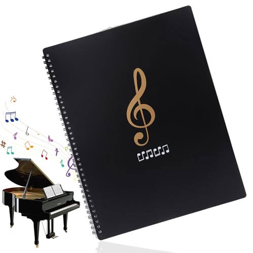 Roosea Notenmappe A4 Notenmappe für Notenblätter Notenordner Mappe Chormappe Schwarz Ringbuch Music Sheet Folder Klarsichthüllen Kunststoff Registermappen für Notenblätter Klavier Gitarre Violine von Roosea