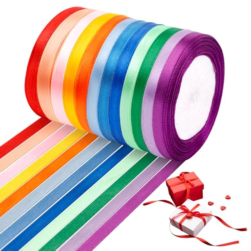 Roosea Satinband 6mm Geschenkband Breit 12 Farben 22m Schleifenband Seidenband Dekoband Stoffband Set Seidenbänder Bunt Geschenkbänder Satinbands für Hochzeit Dekoration Geschenk Verpacken Basteln von Roosea