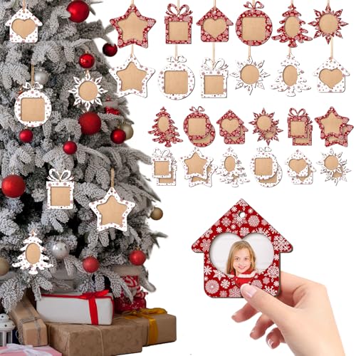 Roowest 36 Stück Weihnachts-Bilderornamente Rahmen Holz Schneeflocke Fotorahmen Ornamente für Weihnachtsbaum Kleine Weihnachten Hängende Bilderrahmen für Weihnachtsbaum Dekor Geschenke Urlaub Party von Roowest