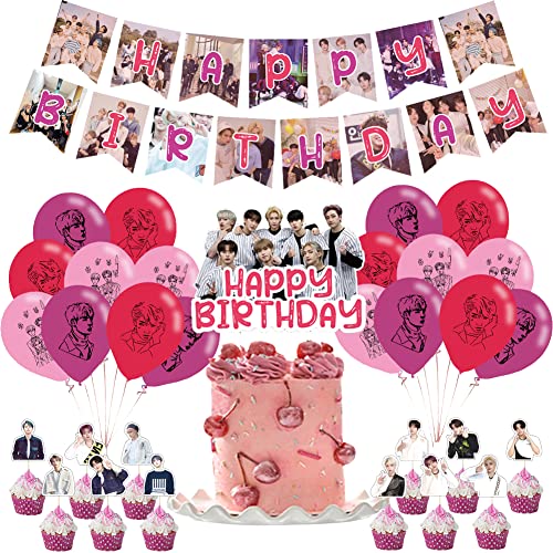 Stray-K Geburtstag Luftballons,32PCS Stray-K Ballon Dekoration Themenparty Latex Luftballons Deko Happy Birthday Banner Cake Topper für Kinder Geburtstagsfeier Dekoration von Ropniik