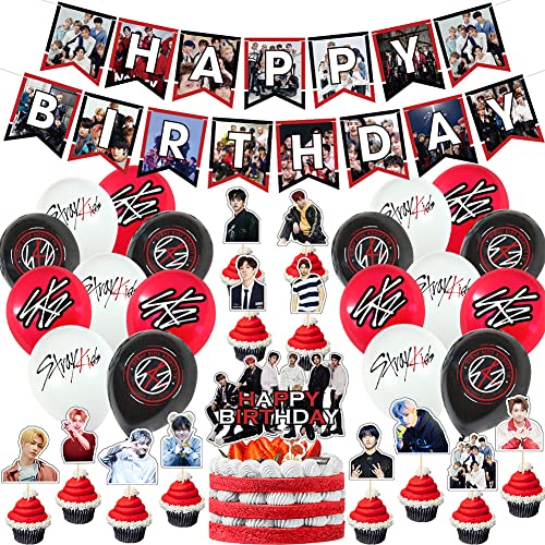 Stray-K Geburtstag Luftballons,32PCS Stray-K Ballon Dekoration Themenparty Latex Luftballons Deko Happy Birthday Banner Cake Topper für Kinder Geburtstagsfeier Dekoration von Ropniik