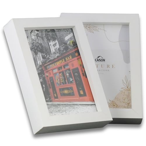 Bilderrahmen Volga für Fotos von 10 x 15 cm, aus Holz und Glas, mit Fuß und Wandhalterung, Fotorahmen zum Dekorieren von Möbeln, Büros oder Wänden, 2 Stück, modernes Design (Weiß, 10 x 15 cm) von Ropo22