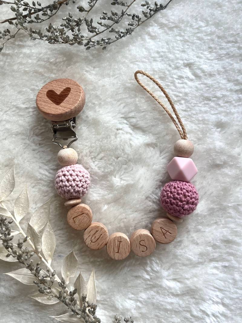 Schnullerkette Mit Name|Schnullerkette Personalisiert|Schnullerkette Mädchen|Schnullerkette Rosa|Pink|Babygeschenk von RosaRotDE